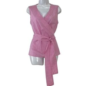 Beach Lunch Lounge Baby Pink Gingham Marly Wrap Top Size XS NEW